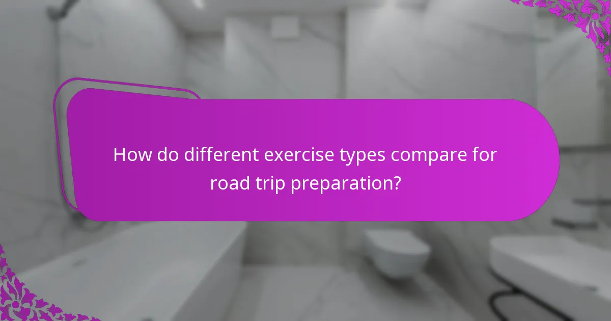 How do different exercise types compare for road trip preparation?